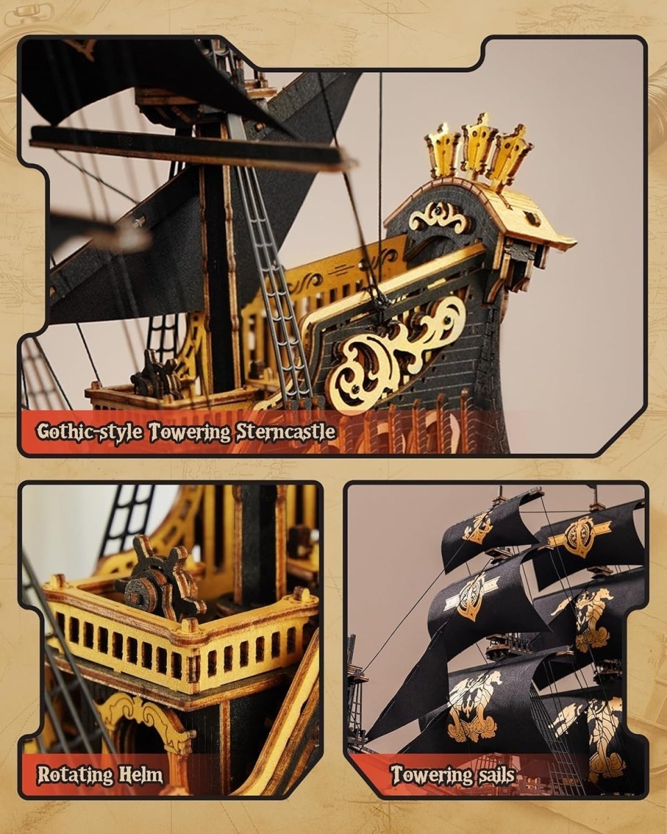 3D Wooden Sailing Ship Puzzle Model Kit Seahorse Barque 603PCS Decor - Kwikley