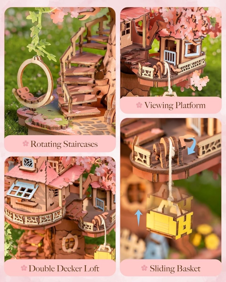 3D Wooden Sakura Tree House DIY Miniature Model Kit Home Decor Gift - Kwikley