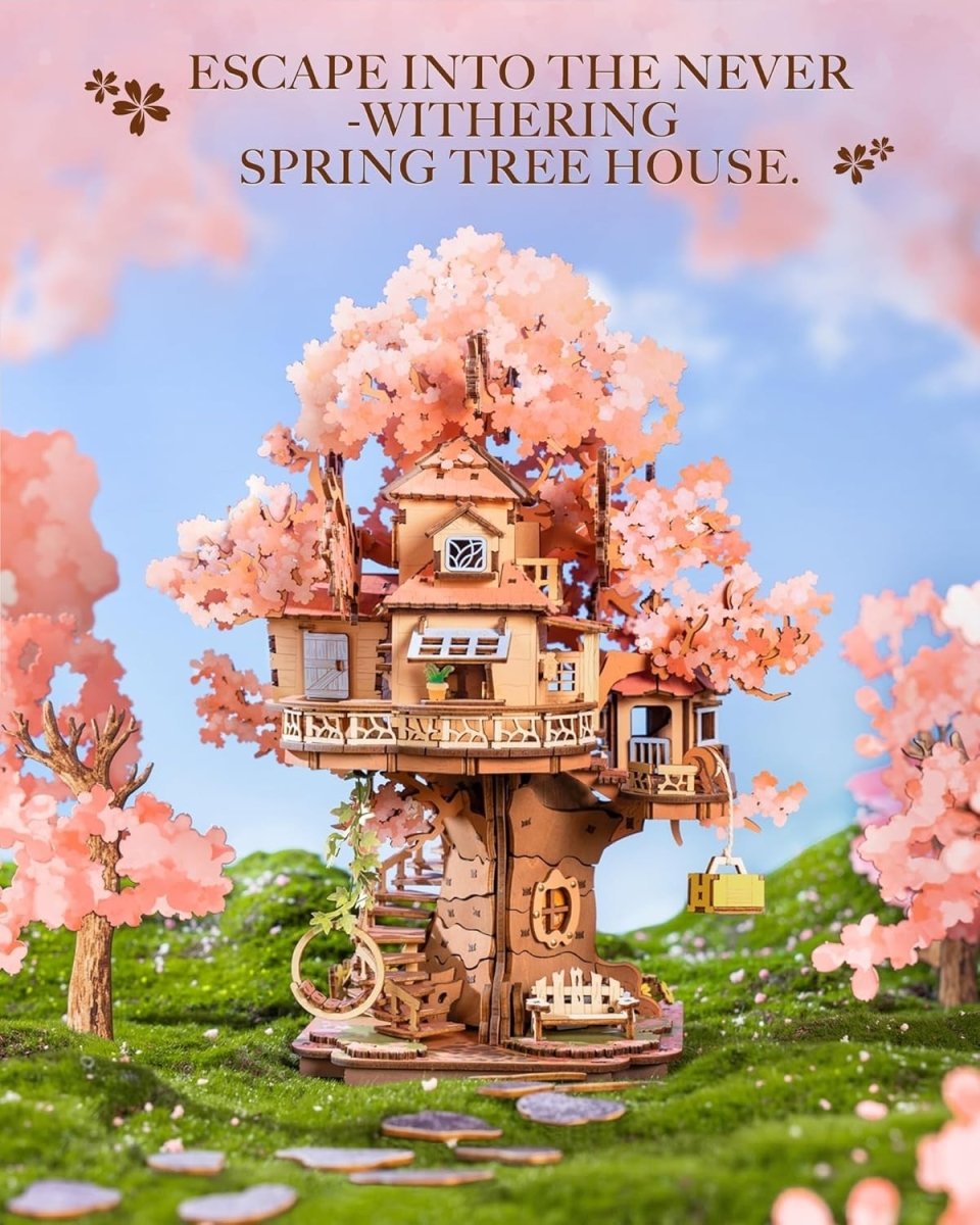 3D Wooden Sakura Tree House DIY Miniature Model Kit Home Decor Gift - Kwikley