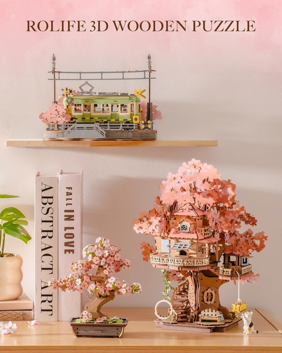3D Wooden Sakura Tree House DIY Miniature Model Kit Home Decor Gift - Kwikley