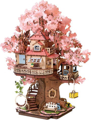 3D Wooden Sakura Tree House DIY Miniature Model Kit Home Decor Gift - Kwikley