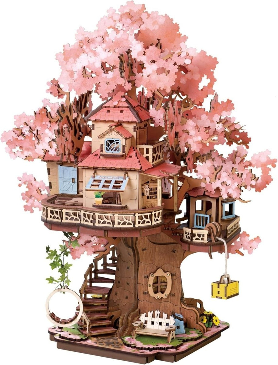 3D Wooden Sakura Tree House DIY Miniature Model Kit Home Decor Gift - Kwikley