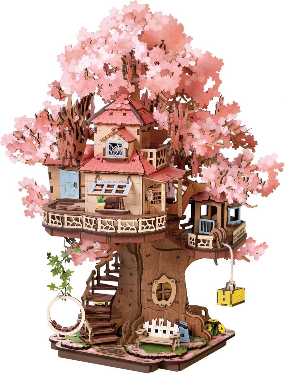 3D Wooden Sakura Tree House DIY Miniature Model Kit Home Decor Gift - Kwikley