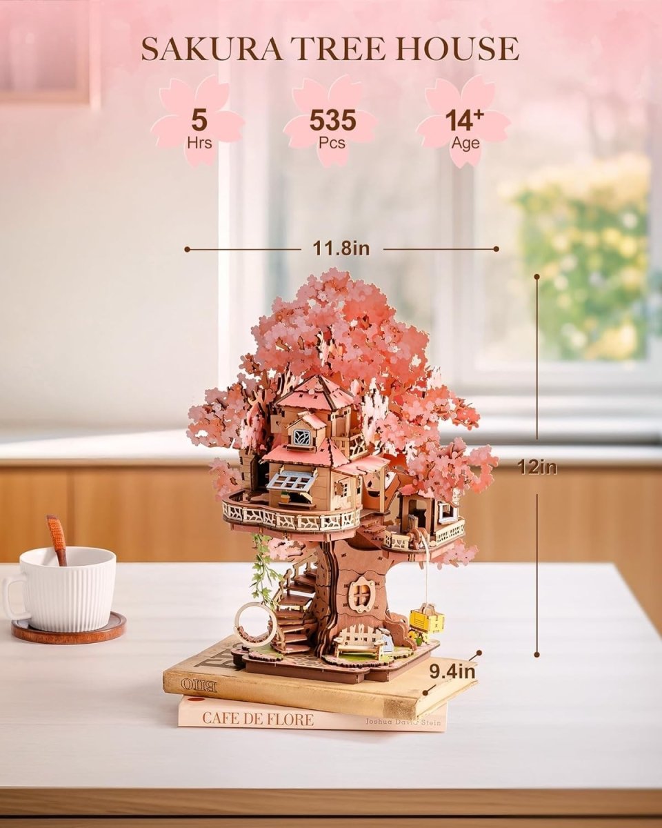 3D Wooden Sakura Tree House DIY Miniature Model Kit Home Decor Gift - Kwikley