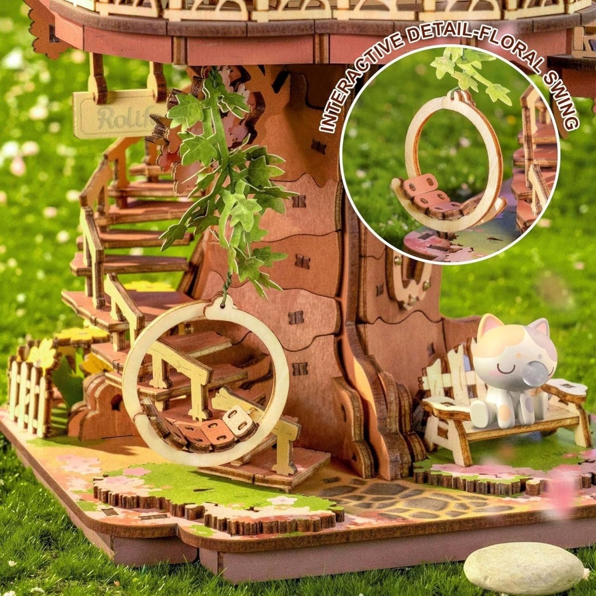 3D Wooden Sakura Tree House Puzzle 535 Piece DIY Model Home Decor - Kwikley