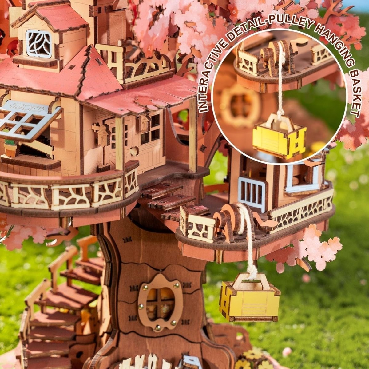 3D Wooden Sakura Tree House Puzzle 535 Piece DIY Model Home Decor - Kwikley