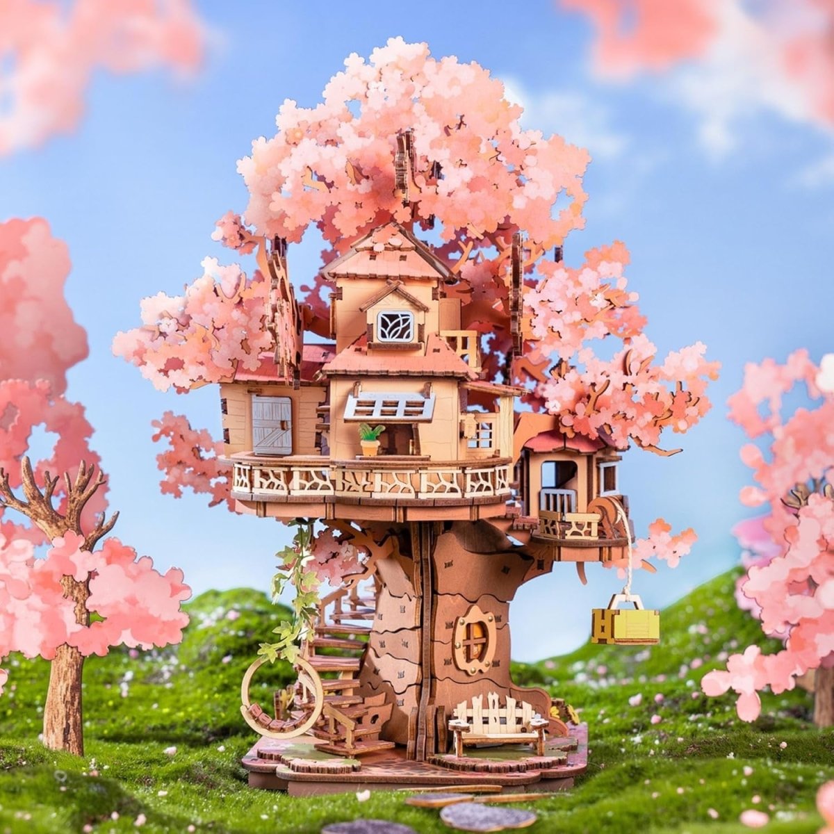 3D Wooden Sakura Tree House Puzzle 535 Piece DIY Model Home Decor - Kwikley