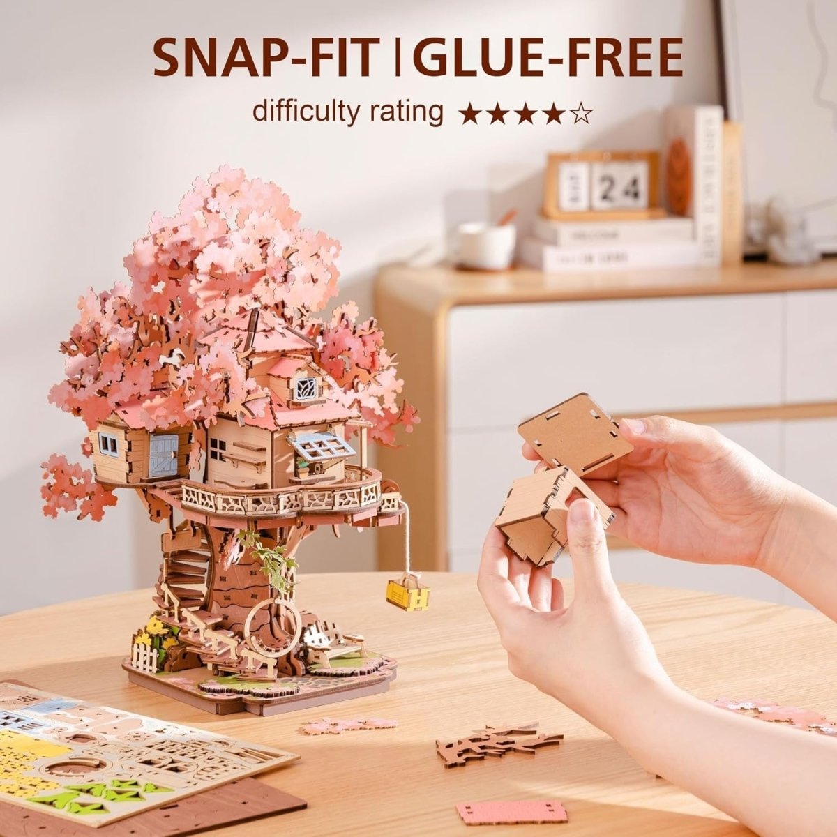 3D Wooden Sakura Tree House Puzzle 535 Piece DIY Model Home Decor - Kwikley