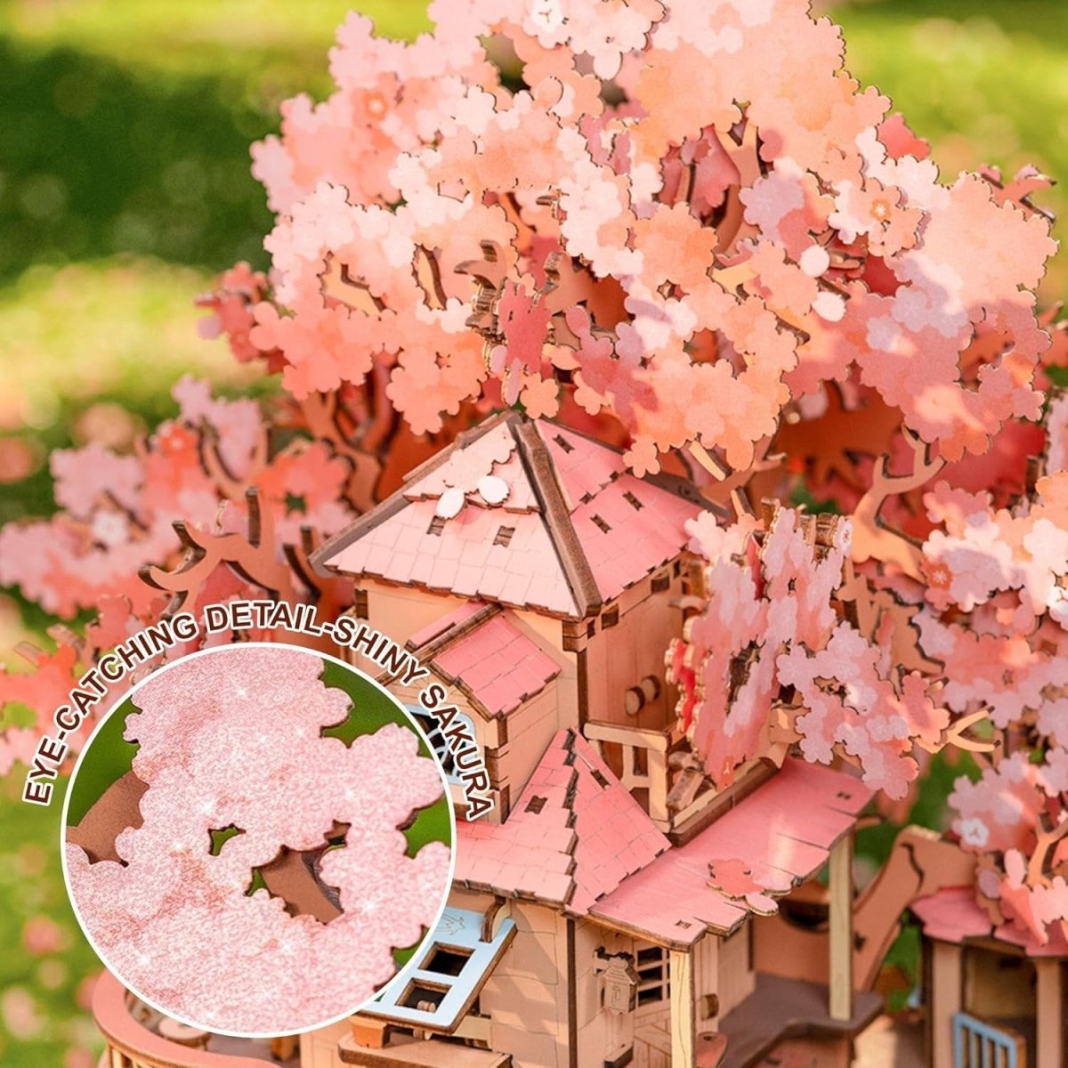 3D Wooden Sakura Tree House Puzzle 535 Piece DIY Model Home Decor - Kwikley