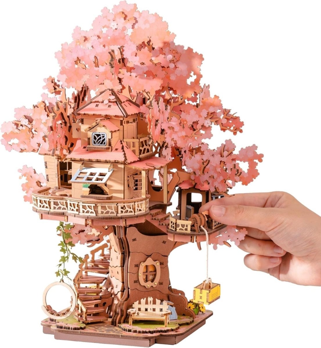 3D Wooden Sakura Tree House Puzzle 535 Piece DIY Model Home Decor - Kwikley