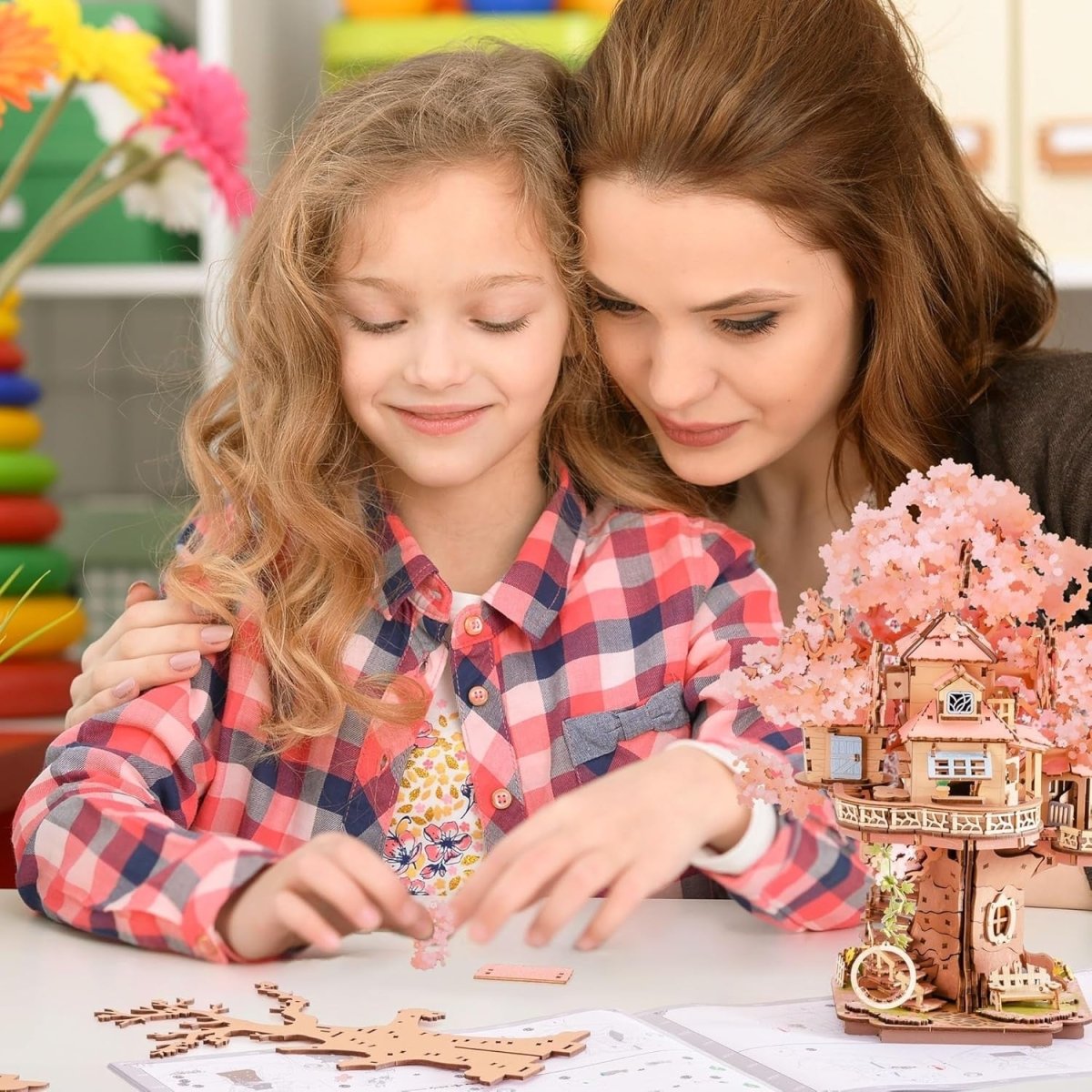 3D Wooden Sakura Tree House Puzzle 535 Piece DIY Model Home Decor - Kwikley