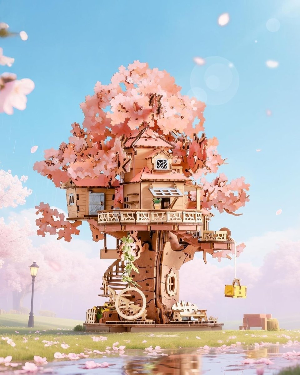 3D Wooden Sakura Treehouse Puzzle DIY Model Kit Japanese Decor Gift - Kwikley