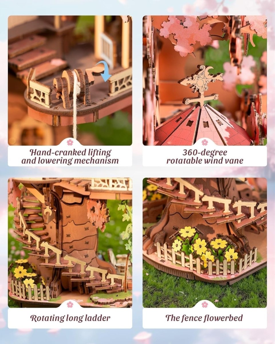 3D Wooden Sakura Treehouse Puzzle DIY Model Kit Japanese Decor Gift - Kwikley