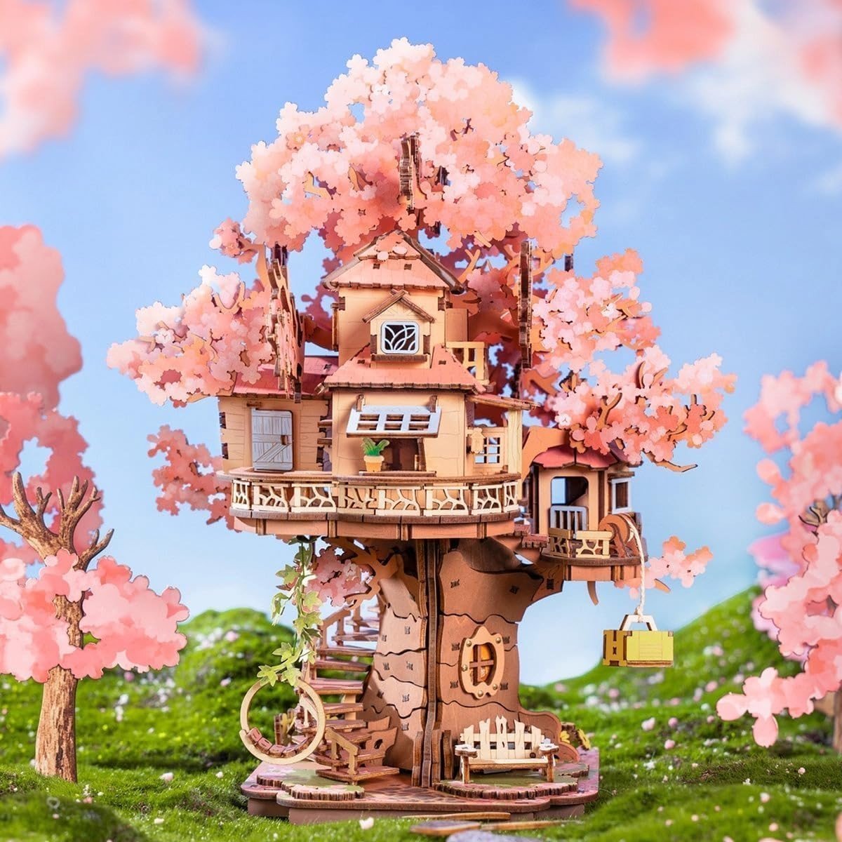 3D Wooden Sakura Treehouse Puzzle DIY Model Kit Japanese Decor Gift - Kwikley