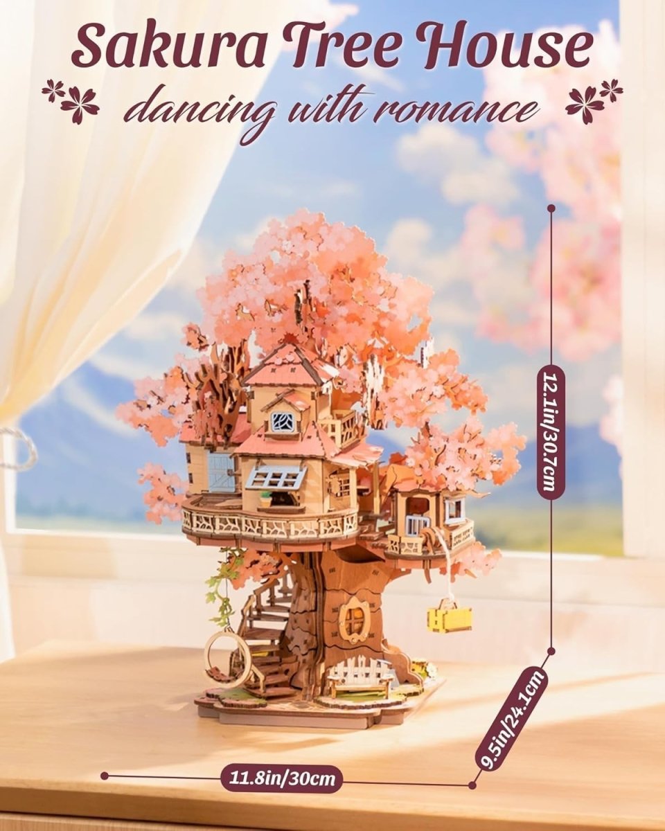 3D Wooden Sakura Treehouse Puzzle DIY Model Kit Japanese Decor Gift - Kwikley