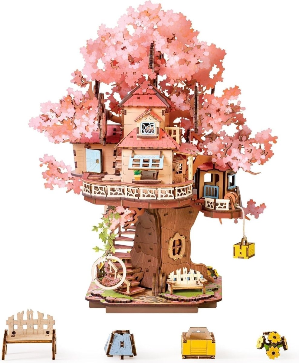 3D Wooden Sakura Treehouse Puzzle DIY Model Kit Japanese Decor Gift - Kwikley
