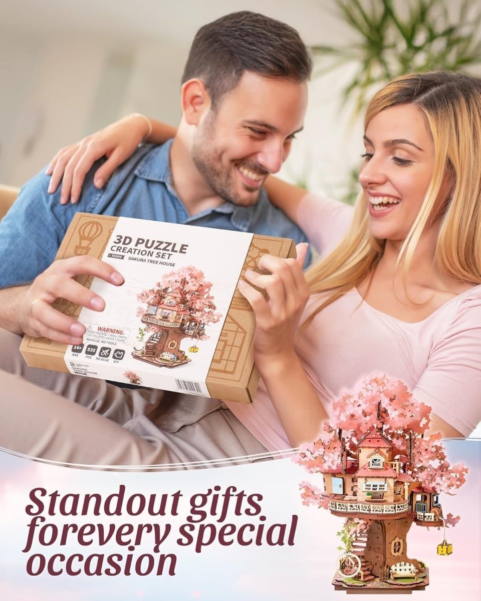 3D Wooden Sakura Treehouse Puzzle DIY Model Kit Japanese Decor Gift - Kwikley