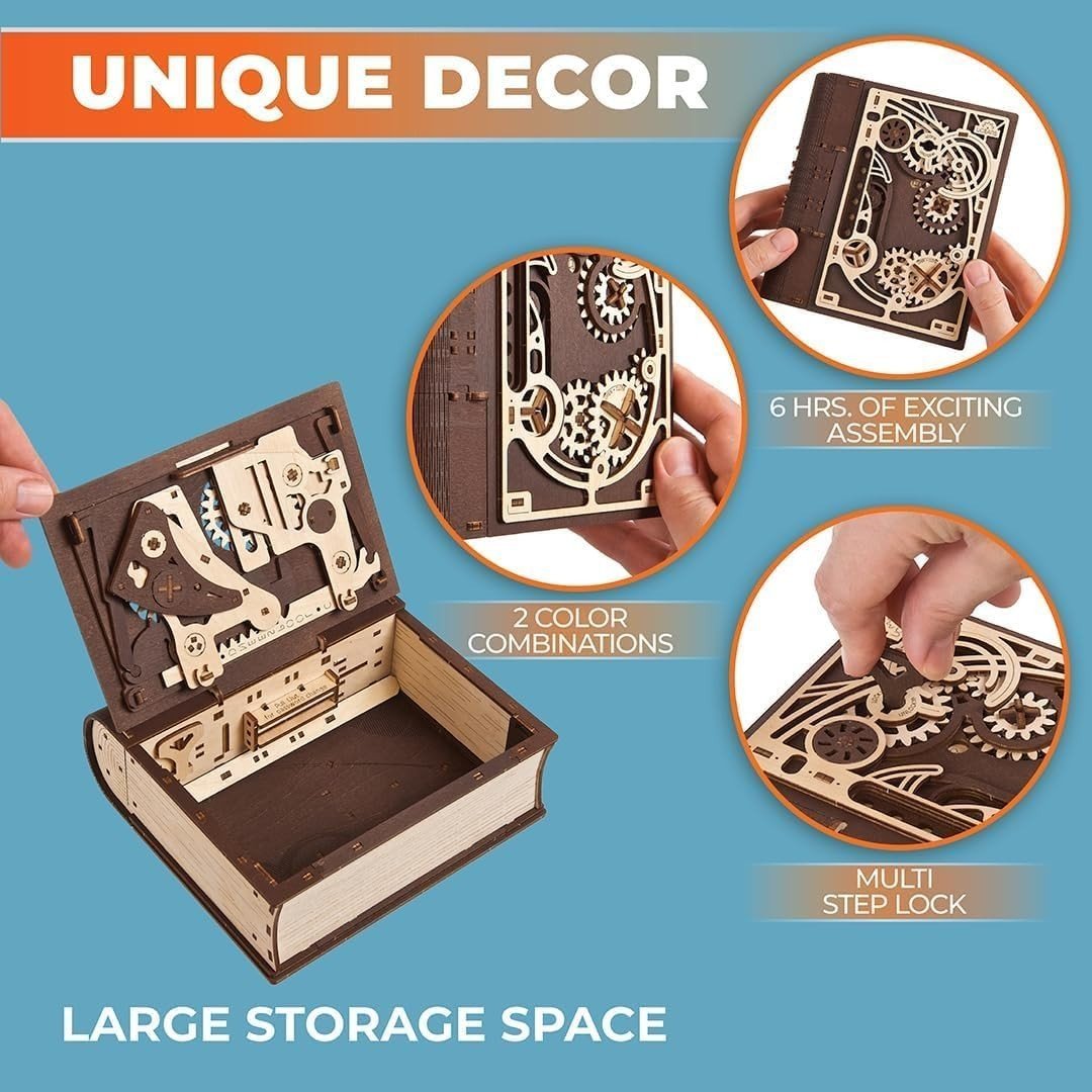 3D Wooden Secret Puzzle Box DIY Steampunk Book Safe Kit 263PCS Adult - Kwikley