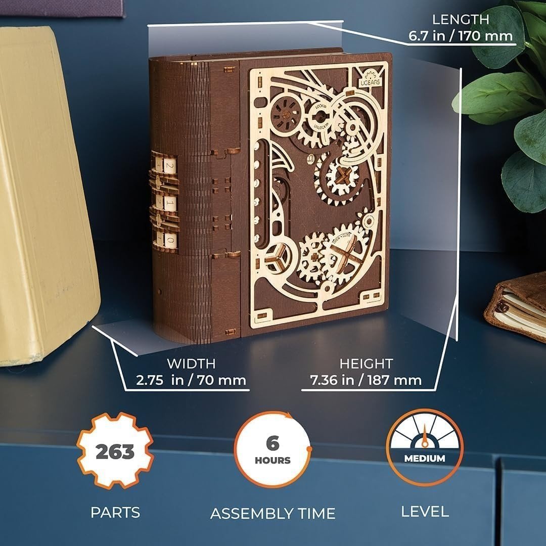 3D Wooden Secret Puzzle Box DIY Steampunk Book Safe Kit 263PCS Adult - Kwikley