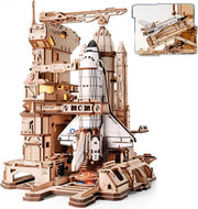 3D Wooden Space Shuttle Model Kit STEM Puzzle with Lights 446 Pieces - Kwikley