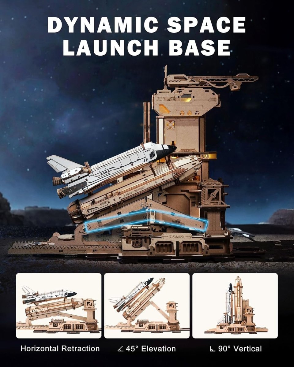 3D Wooden Space Shuttle Model Kit STEM Puzzle with Lights 446 Pieces - Kwikley