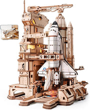 3D Wooden Space Shuttle Puzzle Model Kit Motorized Lights 446 Pieces - Kwikley