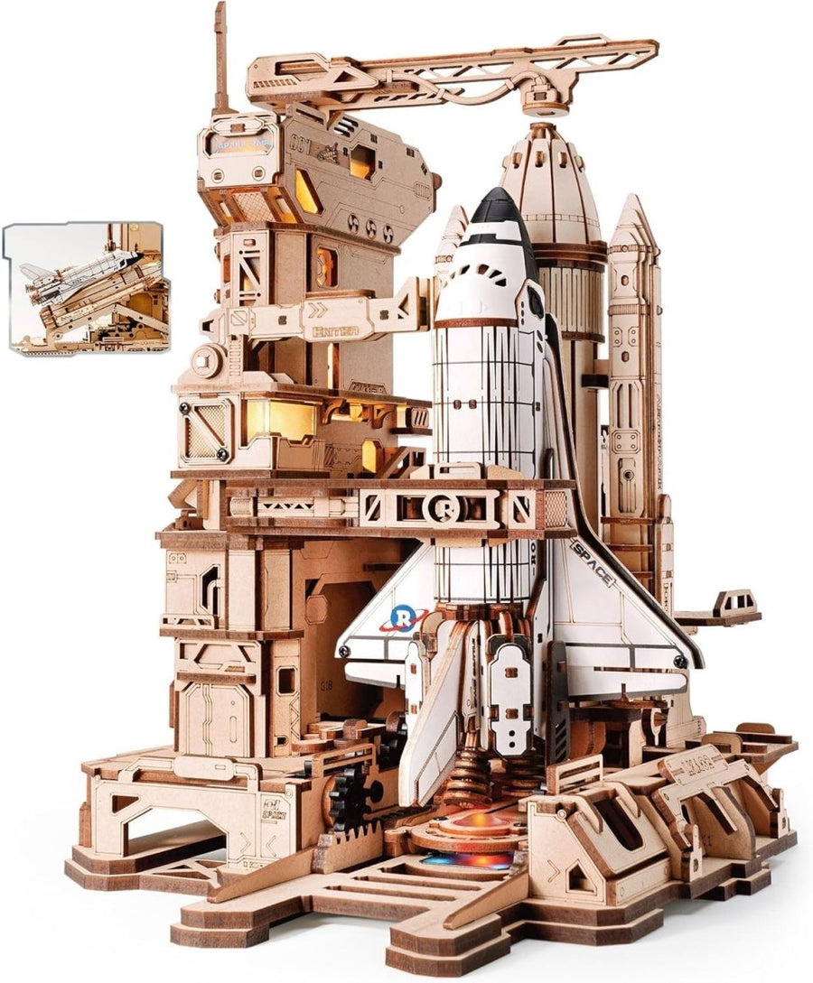 3D Wooden Space Shuttle Puzzle Model Kit Motorized Lights 446 Pieces - Kwikley