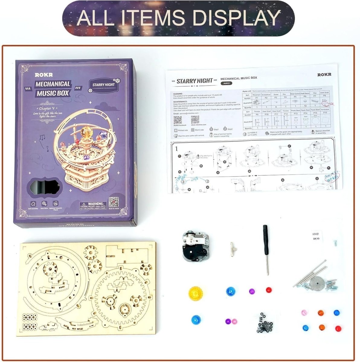 3D Wooden Starry Night Music Box DIY Mechanical Galaxy Model Kit - Kwikley