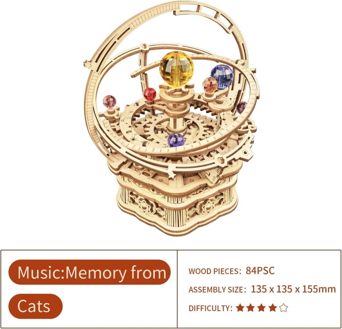 3D Wooden Starry Night Music Box DIY Mechanical Galaxy Model Kit - Kwikley