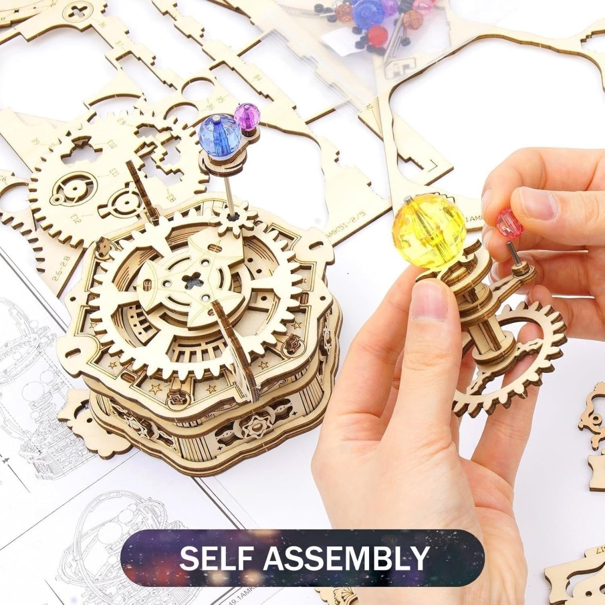 3D Wooden Starry Night Music Box DIY Mechanical Galaxy Model Kit - Kwikley