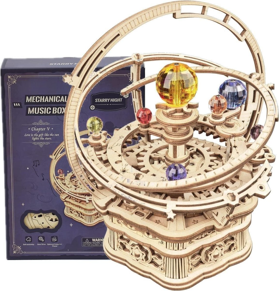 3D Wooden Starry Night Music Box Puzzle Mechanical Model Kit DIY Gift - Kwikley