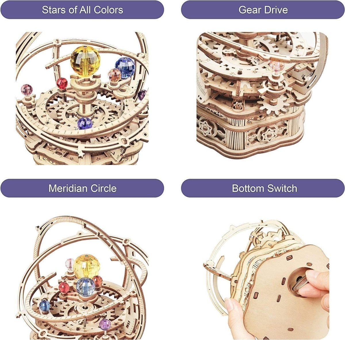 3D Wooden Starry Night Music Box Puzzle Mechanical Model Kit DIY Gift - Kwikley