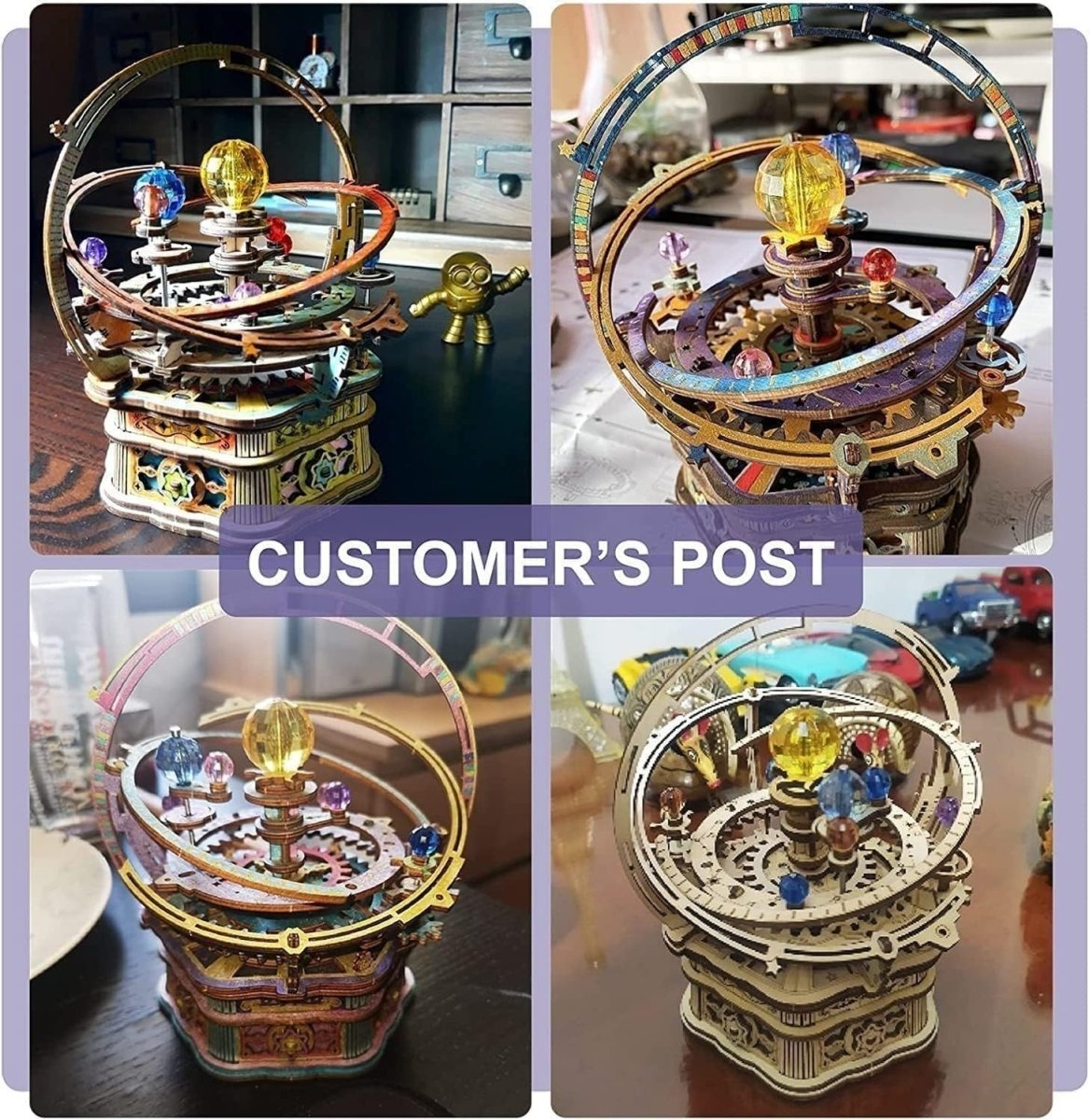 3D Wooden Starry Night Music Box Puzzle Mechanical Model Kit DIY Gift - Kwikley