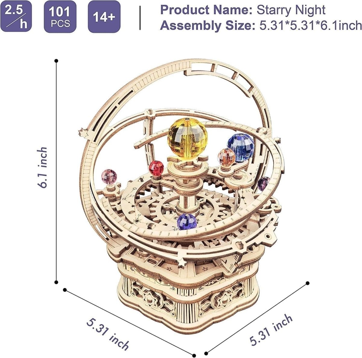3D Wooden Starry Night Music Box Puzzle Mechanical Model Kit DIY Gift - Kwikley