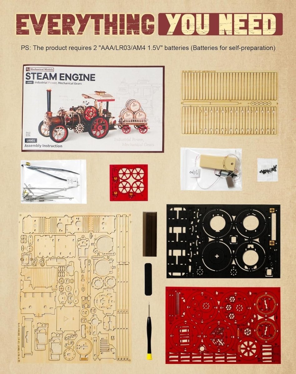 3D Wooden Steam Engine Train Model Kit Motorized LED DIY Puzzle Gift - Kwikley