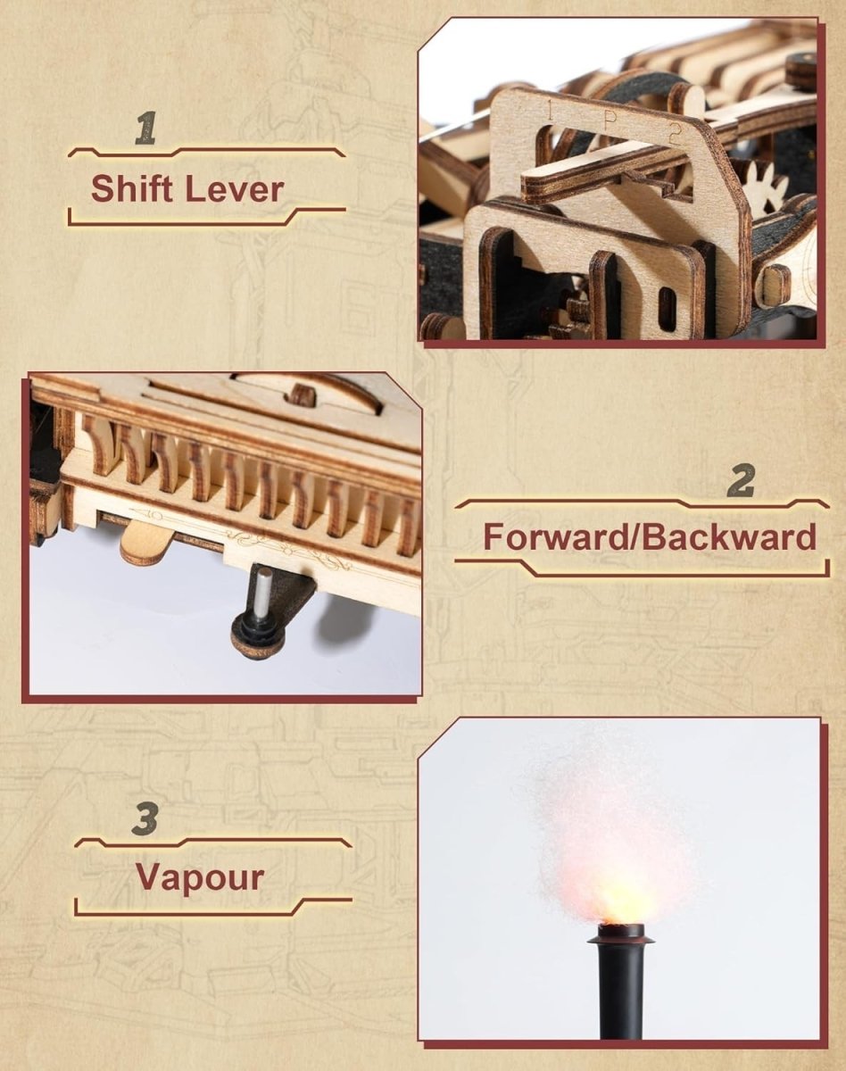 3D Wooden Steam Engine Train Model Kit Motorized LED DIY Puzzle Gift - Kwikley