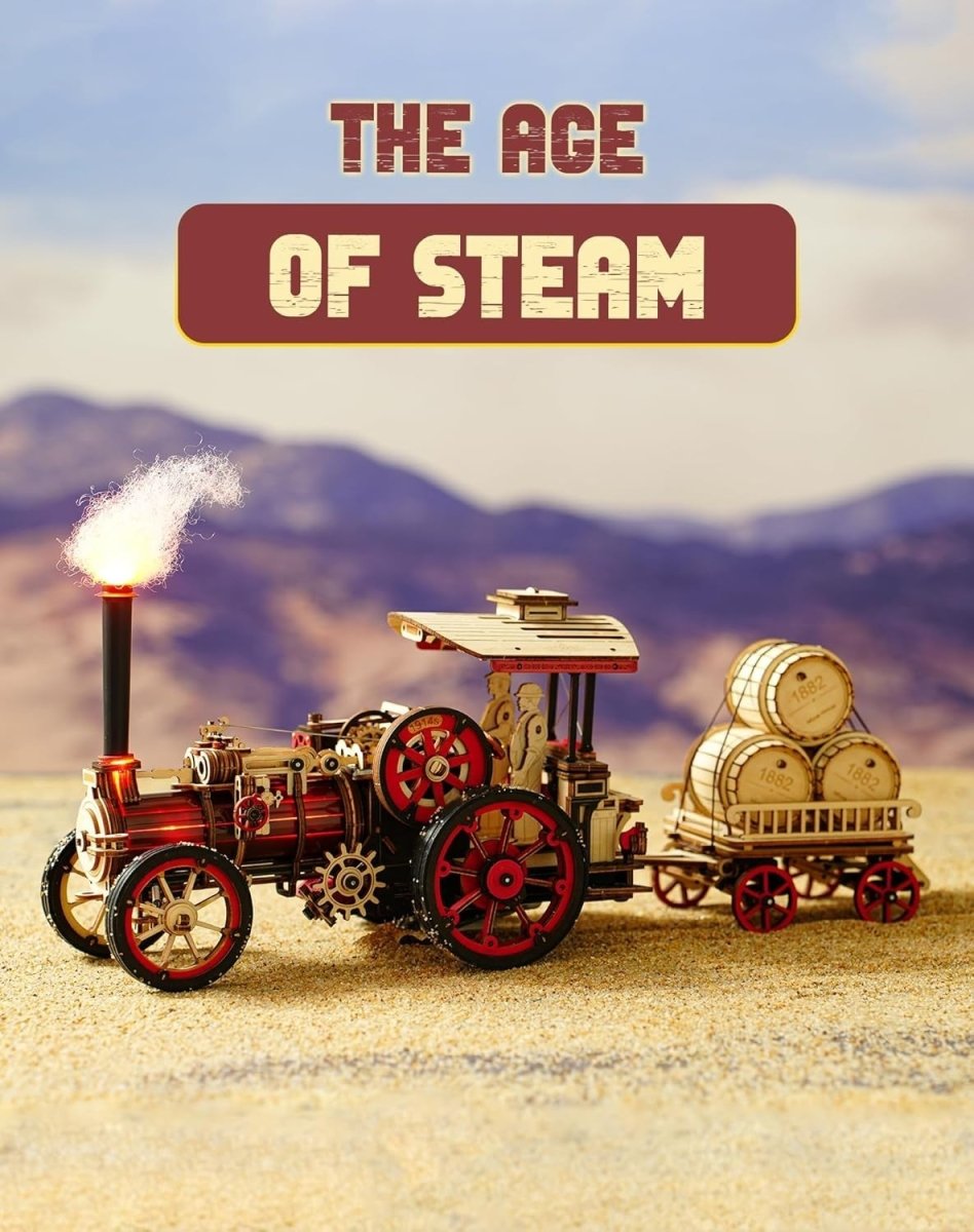 3D Wooden Steam Engine Train Model Kit Motorized LED DIY Puzzle Gift - Kwikley