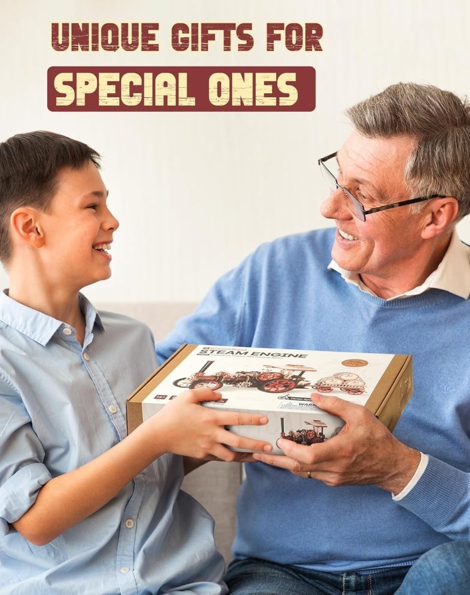 3D Wooden Steam Engine Train Model Kit Motorized LED DIY Puzzle Gift - Kwikley