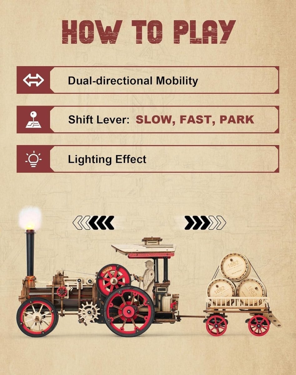 3D Wooden Steam Engine Train Model Kit Motorized LED DIY Puzzle Gift - Kwikley