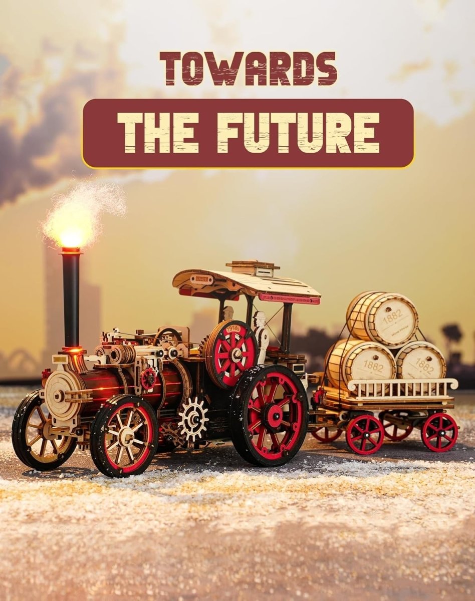 3D Wooden Steam Engine Train Model Kit Motorized LED DIY Puzzle Gift - Kwikley