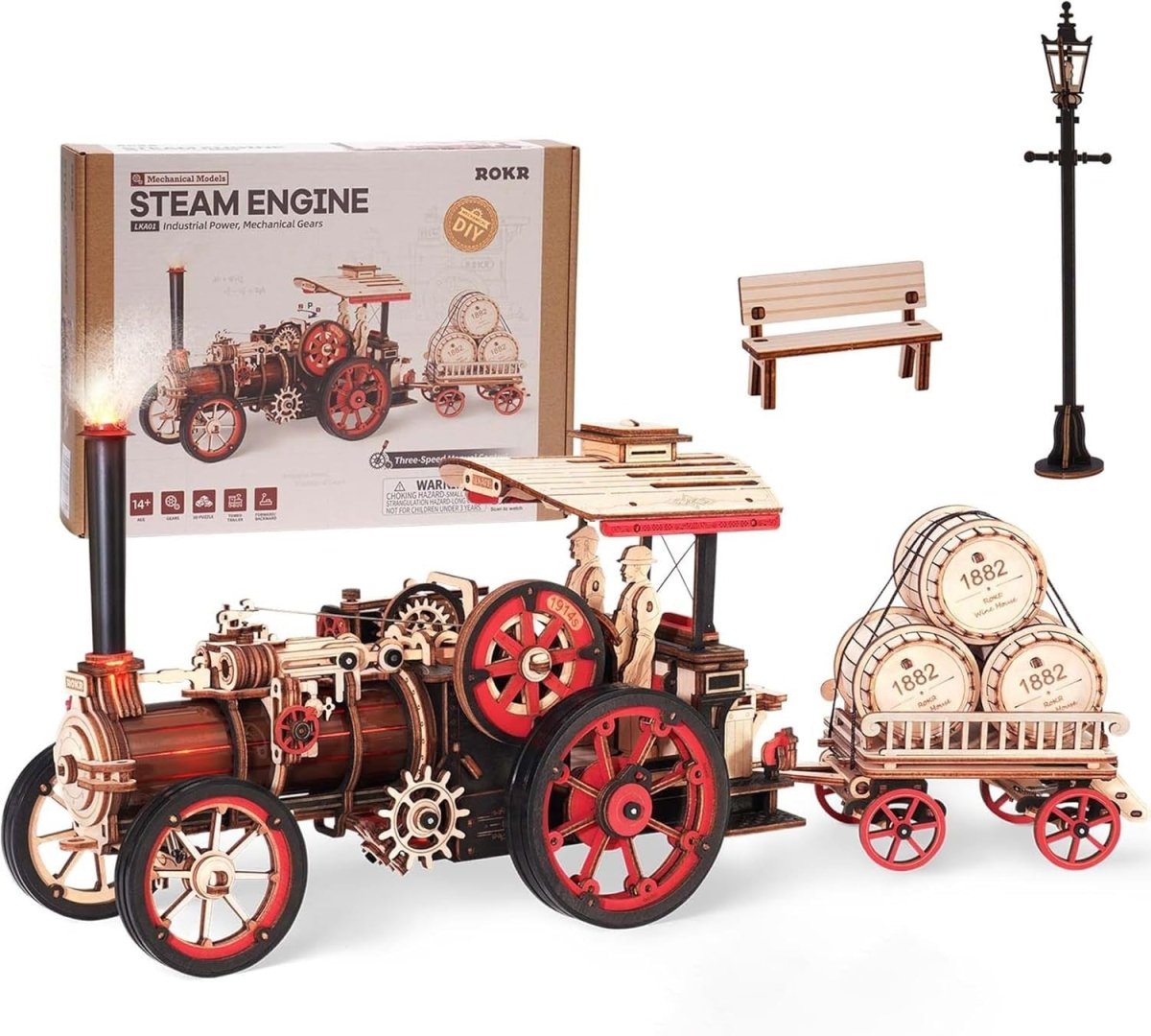 3D Wooden Steam Locomotive Puzzle Mechanical Train Model Kit 469pc - Kwikley