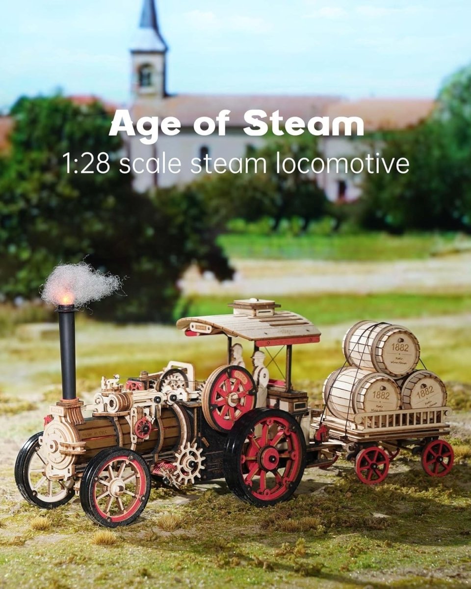 3D Wooden Steam Locomotive Puzzle Mechanical Train Model Kit 469pc - Kwikley