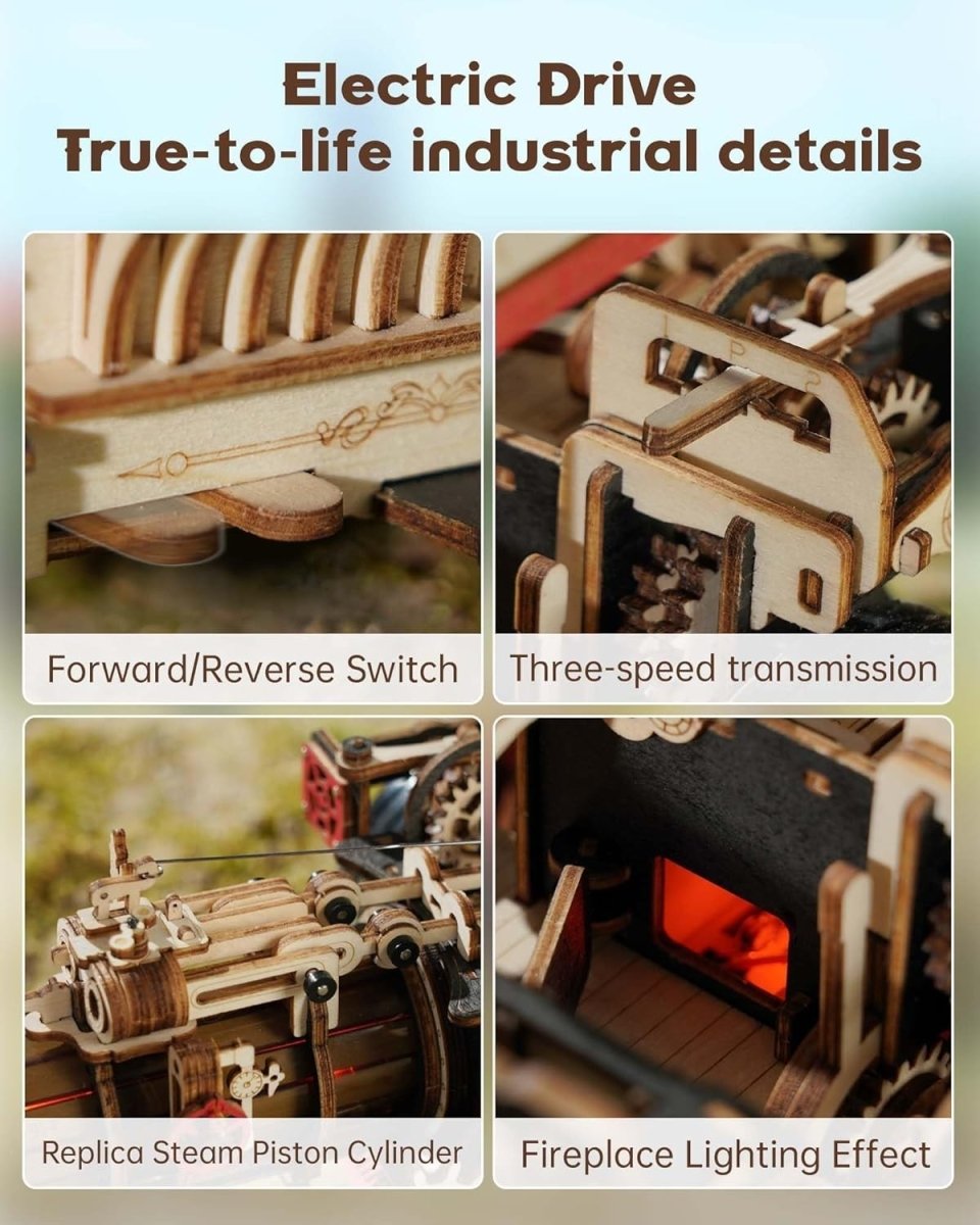 3D Wooden Steam Locomotive Puzzle Mechanical Train Model Kit 469pc - Kwikley