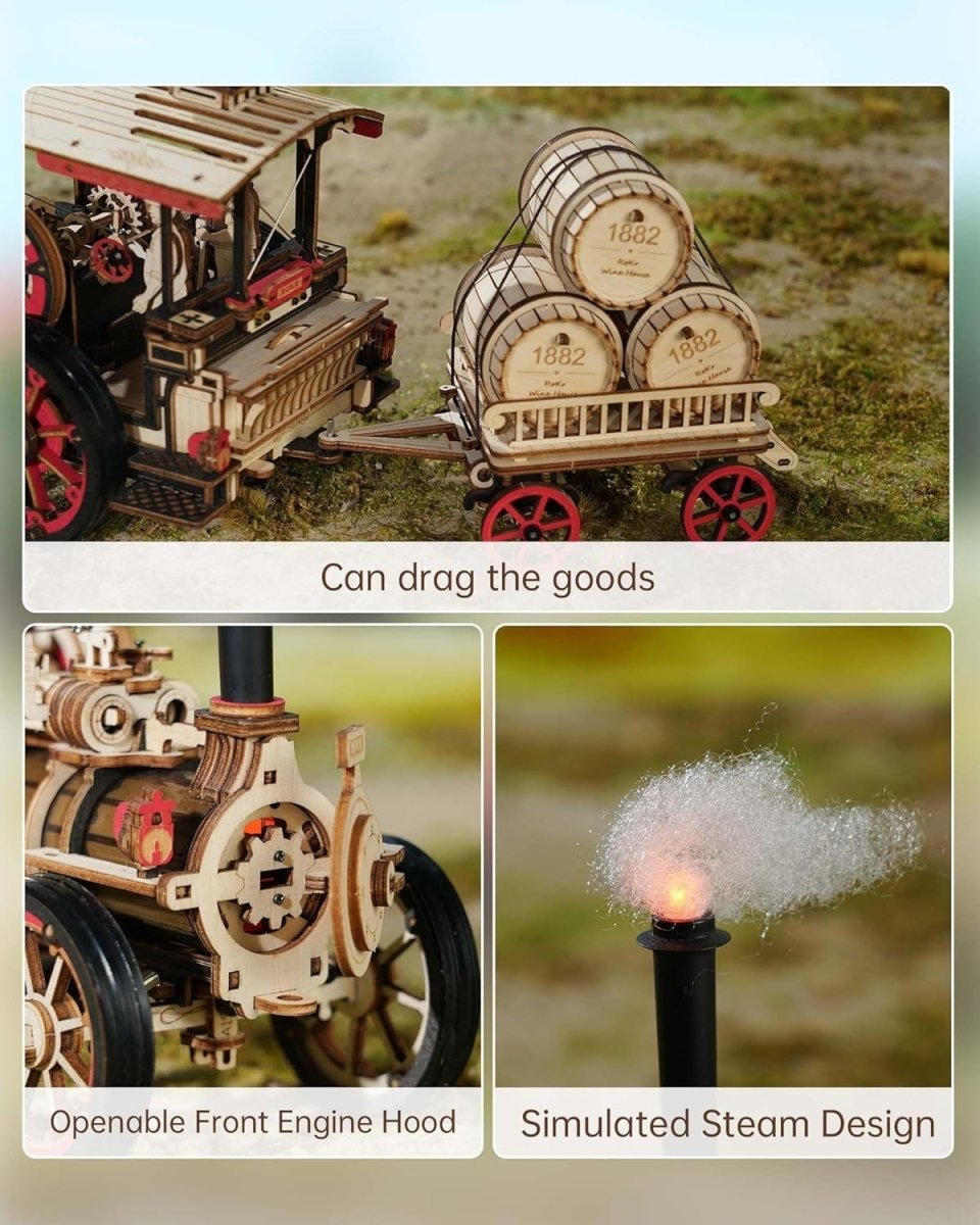 3D Wooden Steam Locomotive Puzzle Mechanical Train Model Kit 469pc - Kwikley