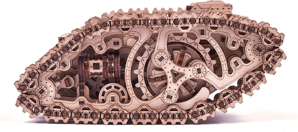 3D Wooden Steam Tank Puzzle Mechanical Model Kit Spring Powered 381PCS - Kwikley