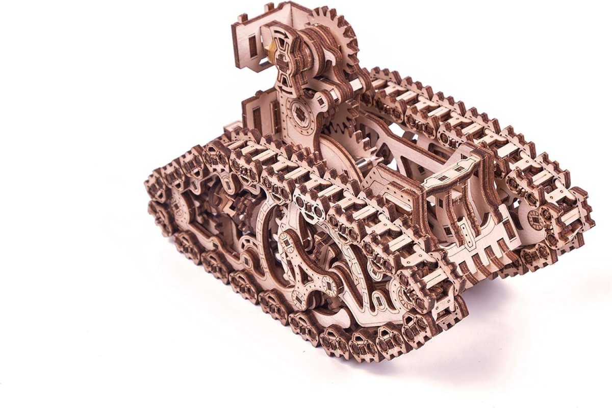 3D Wooden Steam Tank Puzzle Mechanical Model Kit Spring Powered 381PCS - Kwikley