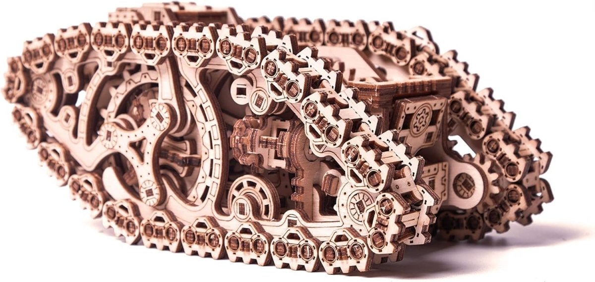 3D Wooden Steam Tank Puzzle Mechanical Model Kit Spring Powered 381PCS - Kwikley