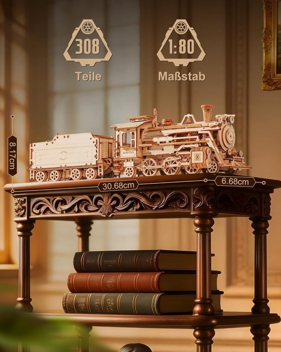 3D Wooden Steam Train Model Kit Mechanical Puzzle DIY Locomotive Build - Kwikley
