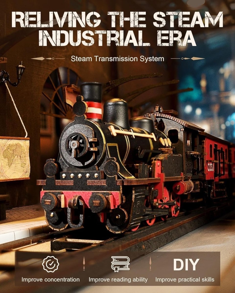 3D Wooden Steam Train Puzzle DIY Vintage Locomotive Model Kit Gift - Kwikley