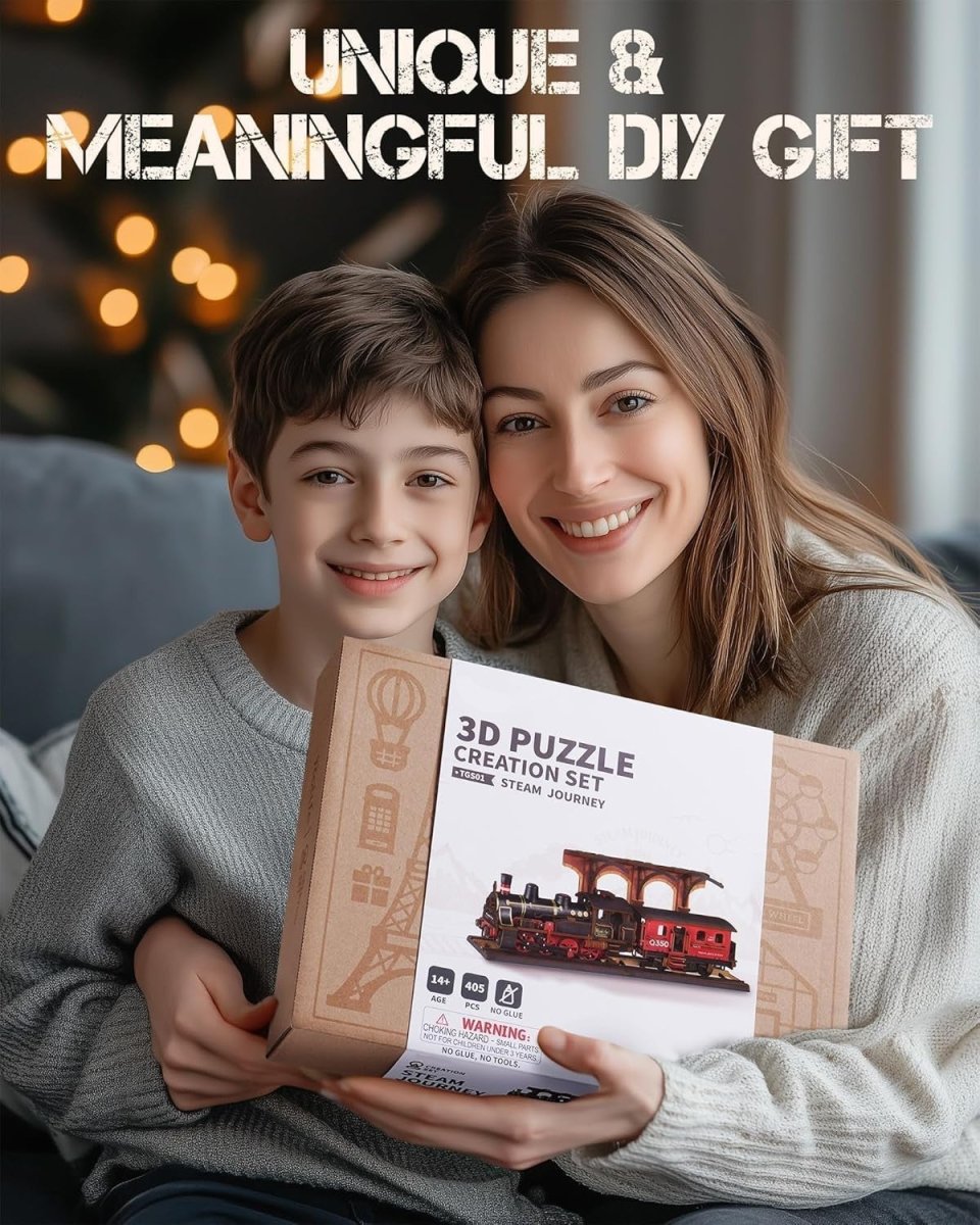 3D Wooden Steam Train Puzzle DIY Vintage Locomotive Model Kit Gift - Kwikley